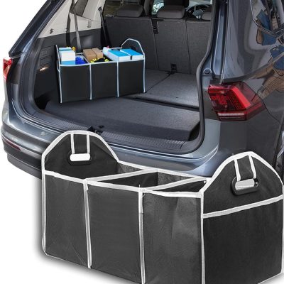 Car Trunk Organizer, Foldable Storage Organizer with 3 Compartments, Storage Box for Auto, Portable Waterproof Bag for Cargo Trunk, Car Accessories Universal for SUV, Truck, Van