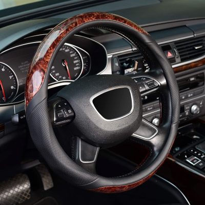 Wood Grain Steering Wheel Cover, Universal 15 inch, Microfiber Leather,Anti-Slip, Odorless