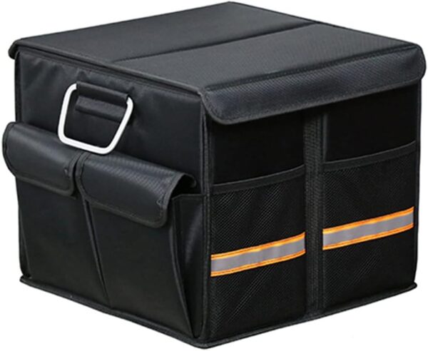 Foldable Car Trunk Organizer with Cover, Aluminum Handle, and Reflective Safety Strip