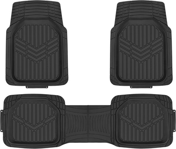 3-Piece Heavy Duty Rubber Car Floor Mats with Custom Trim Design and Waterproof Protection