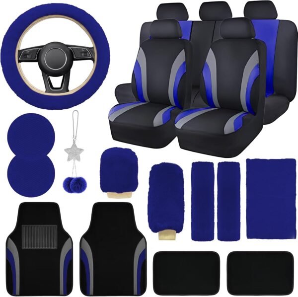 21-Piece Car Interior Accessories Set with Seat Covers, Floor Mats, and Steering Wheel Cover