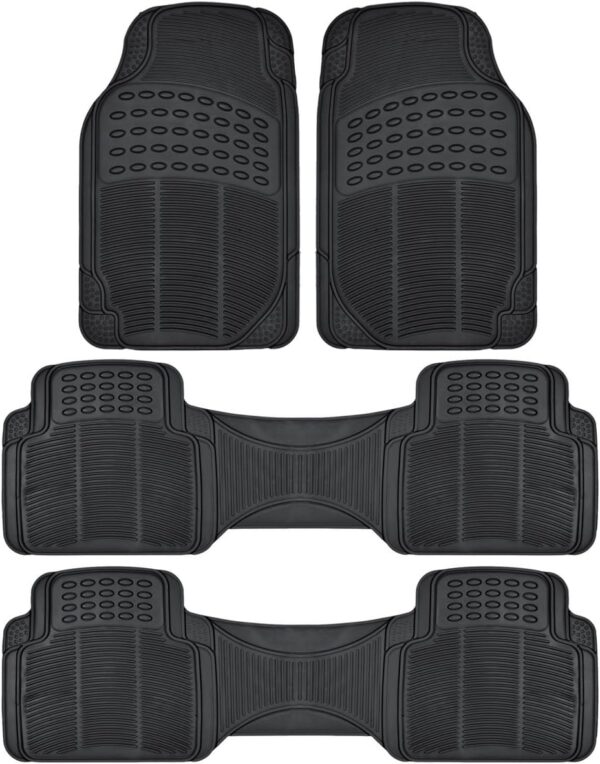 4-Piece Front and Rear Heavy Duty Rubber Car Floor Mats with All Weather Protection
