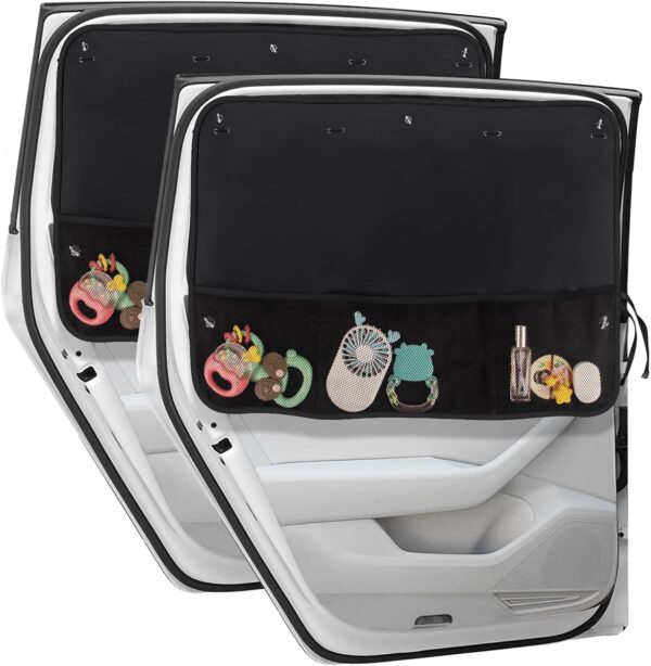 Car Side Window Sun Shade Curtains with Storage Pockets and 7 Suction Cups for Heat and UV Protection