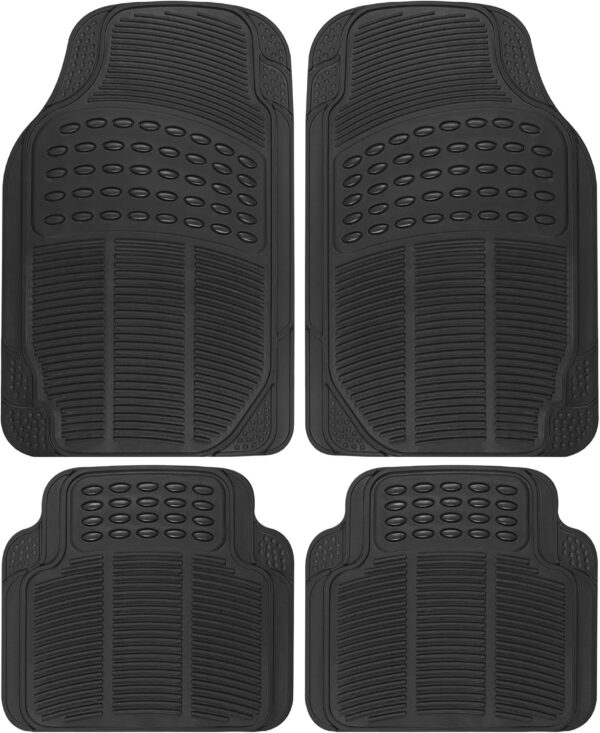 4-Piece All Weather Rubber Car Floor Mats with Raised Edge Capture Ridges