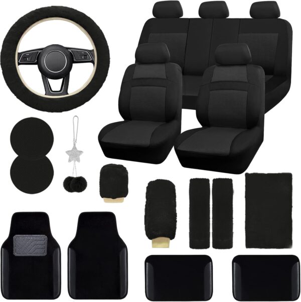 Full Car Seat Cover Set with Waterproof Floor Mats and Breathable Mesh Cushion Design