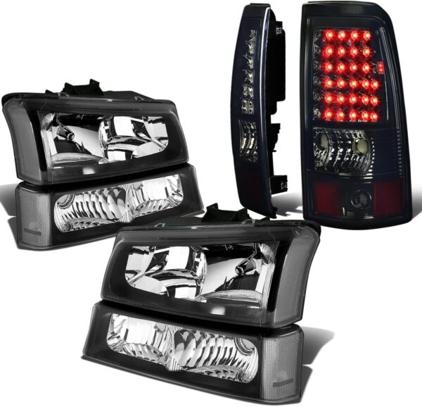4-Piece Car Lighting Assembly Set with Black Clear Headlights and Smoked LED Tail Lights
