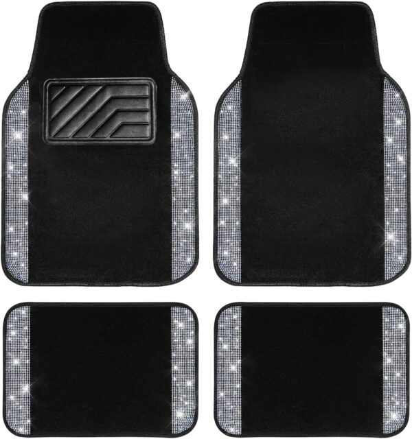 Sparkling Crystal Rhinestone Car Floor Mats with Waterproof Heel Pad and Decorative Style