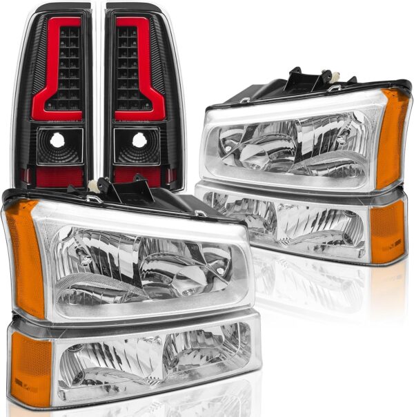Full Set Headlight and LED Tail Light Combo Kit with Black Rear Light Assembly Design