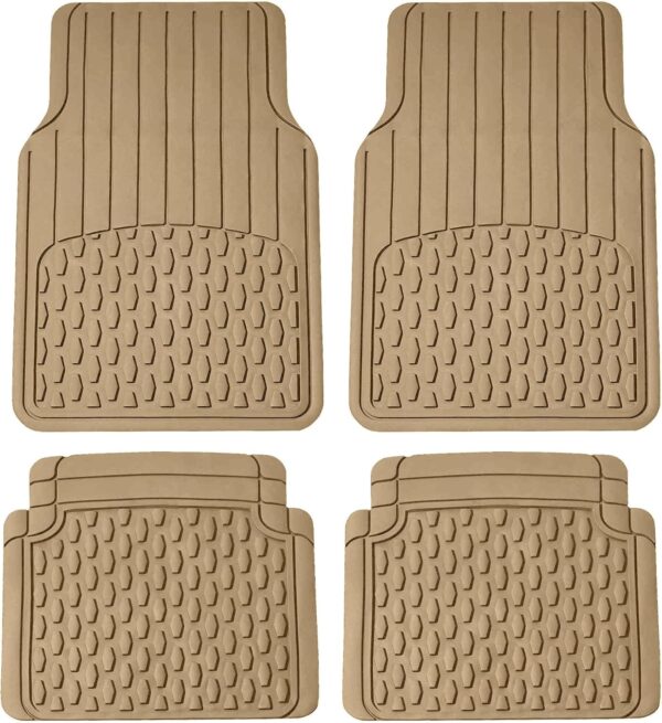 Beige Heavy Duty Universal Rubber Car Floor Mats with Trim-to-Fit Design